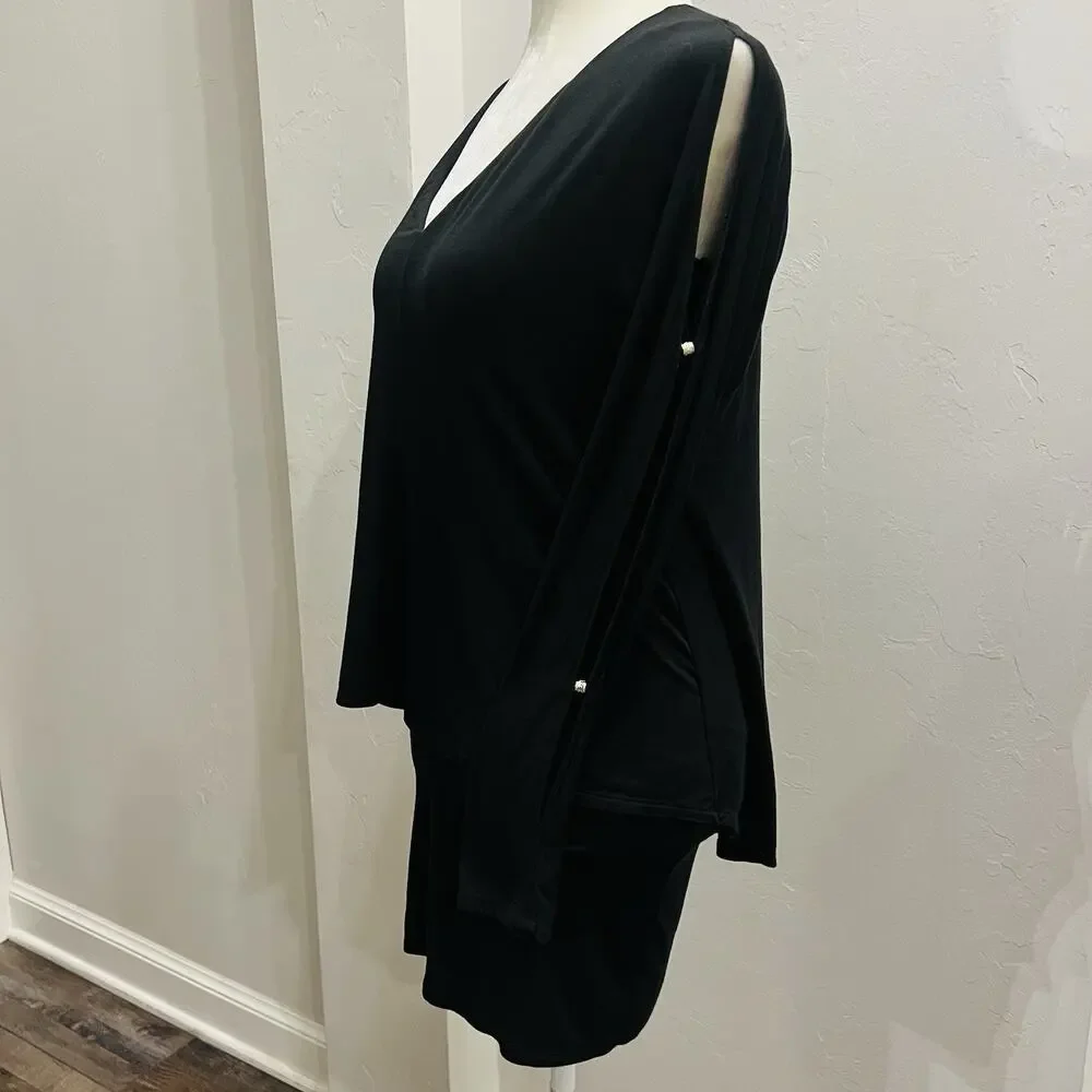 White House Black Market Blouse Women XS Black Long Sleeve Button Layered (A0126 - Picture 2 of 5